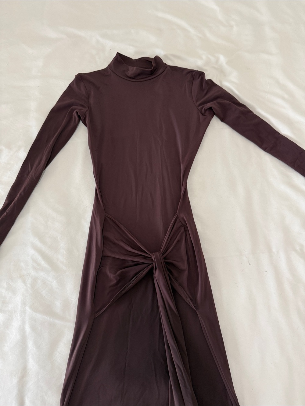 PLT Long Sleeve Turtleneck Knot Front Dress - Brown